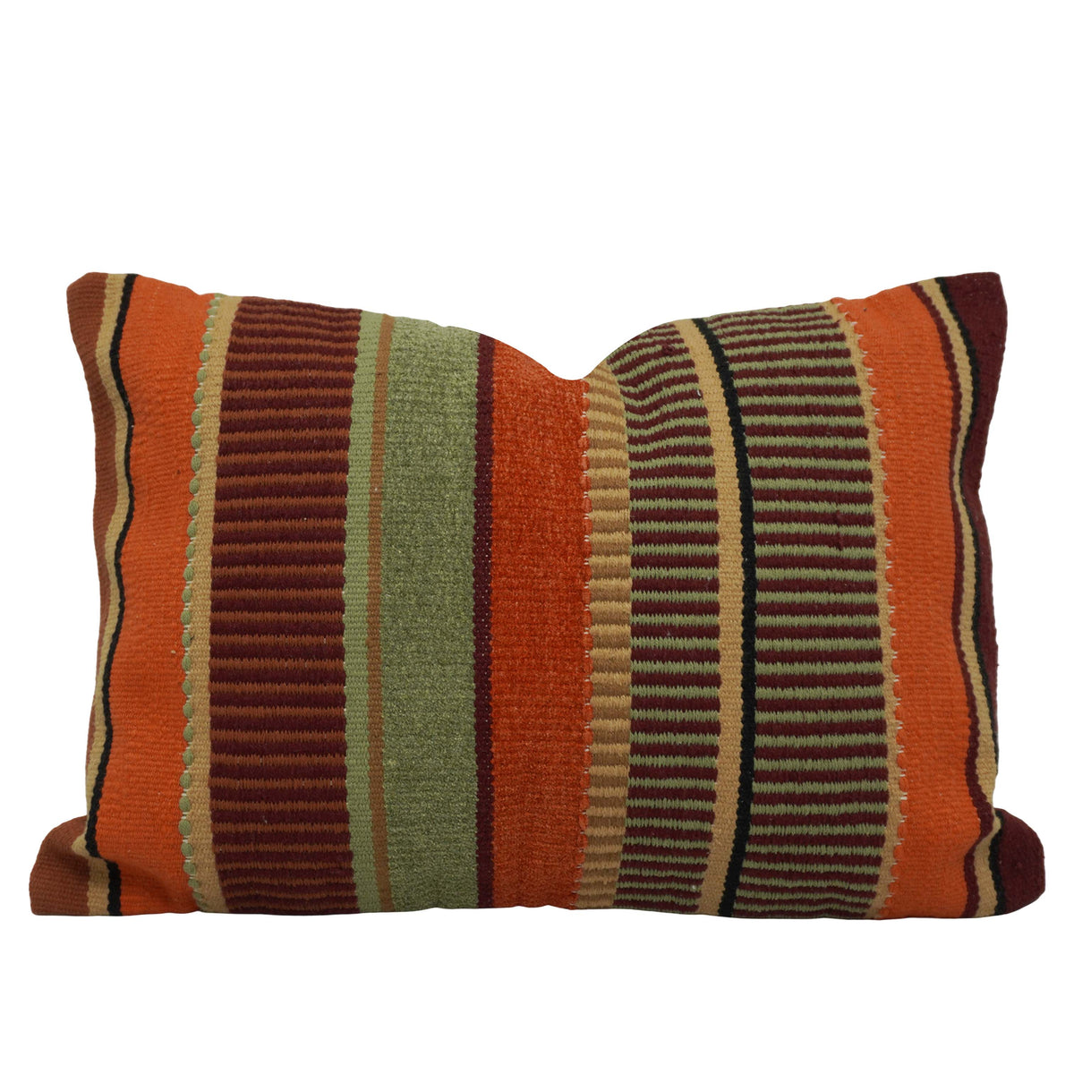 Handwoven Striped Cotton Cushion Cover 35 x 50 cm | Rustic Multi-Color Woven Lumbar Cushion Cover | Hidden Zip Decorative Throw Pillow Cover