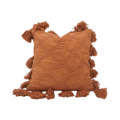 Terracotta Tufted Embroidered Cushion Cover with Tassels – 45x45 cm Cotton Decorative Pillow Cover