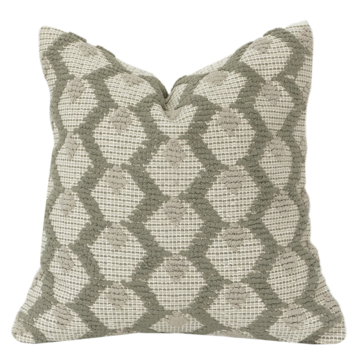 Housse de coussin en coton brodé géométrique texturé – Vert sauge et ivoire | Housse de coussin décoratif 45x45 cm - Bulk manufacturer & supplier from Panipat, India