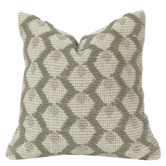 Textured Geometric Embroidered Cotton Cushion Cover – Sage Green & Ivory | 18x18 Inch Decorative Pillow Cover