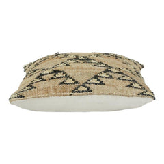 Handwoven Jute Cushion Cover with Tribal Geometric Pattern | Natural Textured Boho Decor Pillow | 18x18 Inch