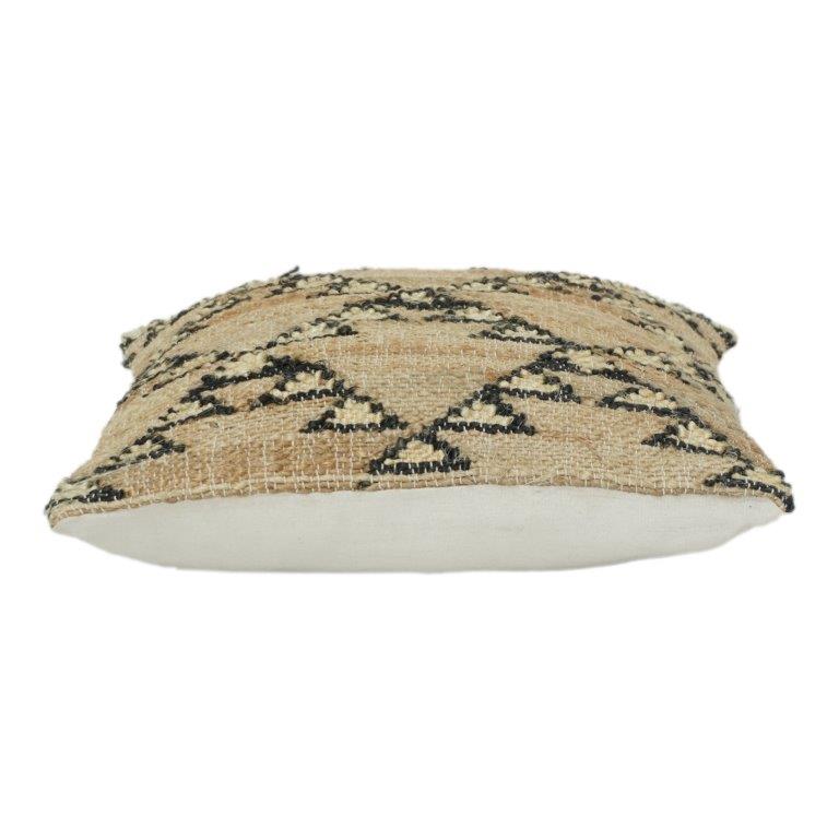 Handwoven Jute Cushion Cover with Tribal Geometric Pattern | Natural Textured Boho Decor Pillow | 18x18 Inch