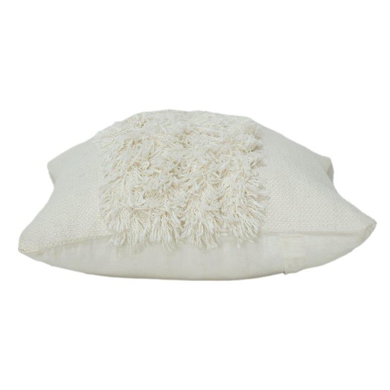 Handmade Cotton Textured Fringe Cushion Cover | Boho Decorative Pillow Cover | Off White | 45x45 cm - Bulk manufacturer & supplier from Panipat, India