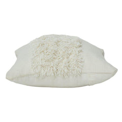 Handmade Cotton Textured Fringe Cushion Cover | Boho Decorative Pillow Cover | Off White | 45x45 cm