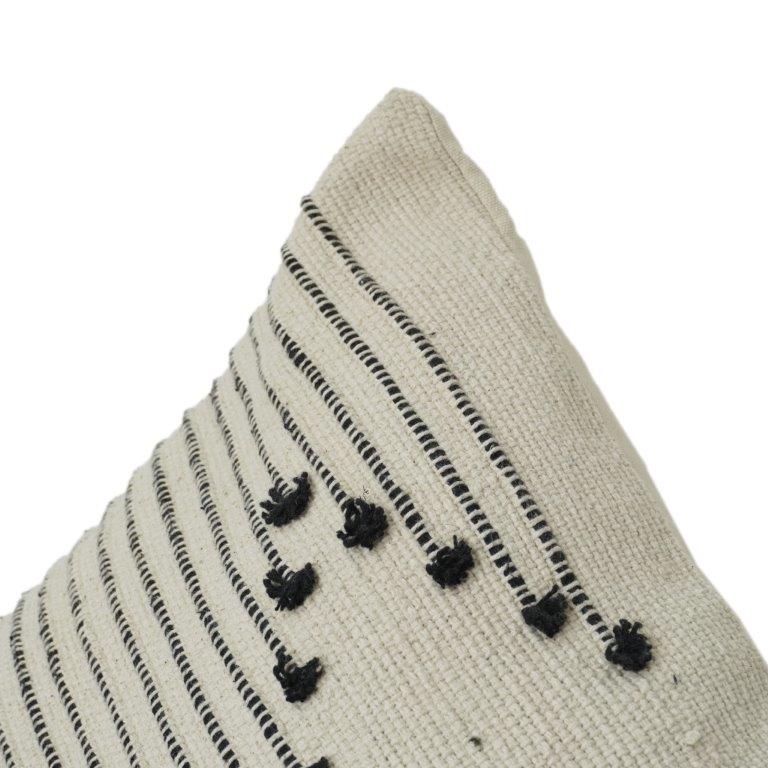 Handcrafted Black Dotted Line Embroidered Cotton Cushion Cover | Minimalist Geometric Design | 18x18 Inch - Bulk manufacturer & supplier from Panipat, India