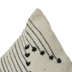 Handcrafted Black Dotted Line Embroidered Cotton Cushion Cover | Minimalist Geometric Design | 18x18 Inch