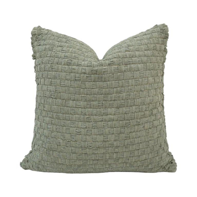 Handmade Woven Cotton Cushion Cover – Sage Green Textured Pillow Cover 45x45 cm | Modern Boho Decorative Cushion