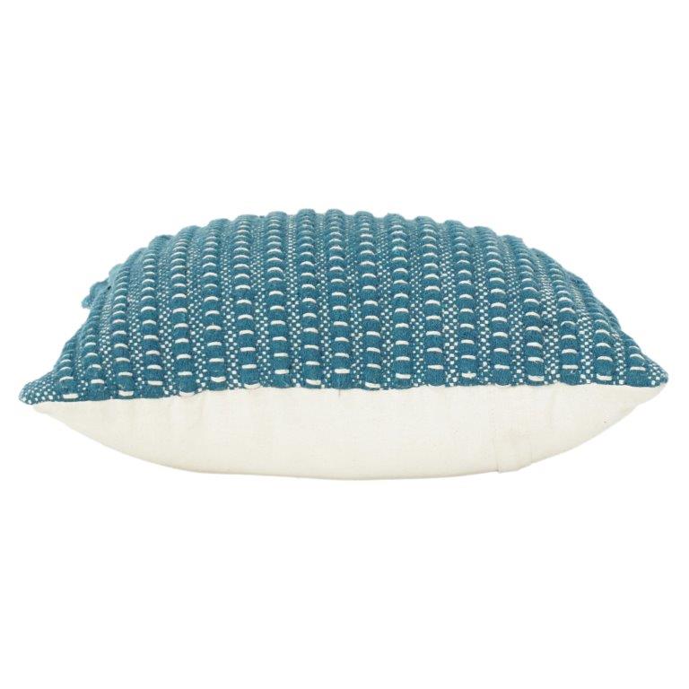 Handwoven Textured Cotton Cushion Cover – Teal Blue | 45x45 cm (18x18 Inch) | Modern Minimal Woven Design - Bulk manufacturer & supplier from Panipat, India