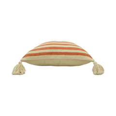 Terracotta & Ivory Striped Handwoven Cotton Cushion Cover with Tassels – 45x45 cm