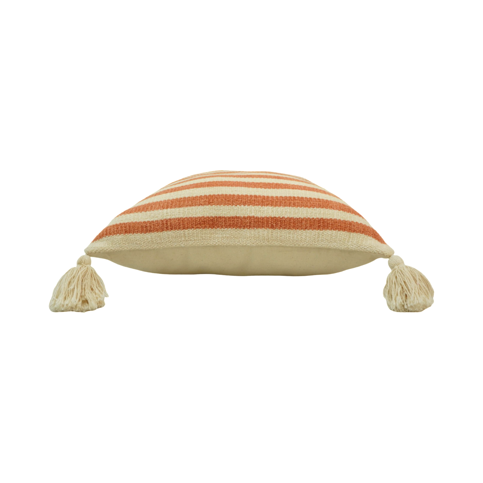 Terracotta & Ivory Striped Handwoven Cotton Cushion Cover with Tassels – 45x45 cm