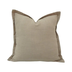 Premium Natural Linen Cushion Cover with Flange Border – Beige Taupe Decorative Throw Pillow Cover 45x45 cm
