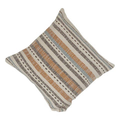 Striped Embroidered Cotton Cushion Cover | Boho Textured Neutral Throw Pillow Cover | 18x18 Inch Decorative Sofa Cushion