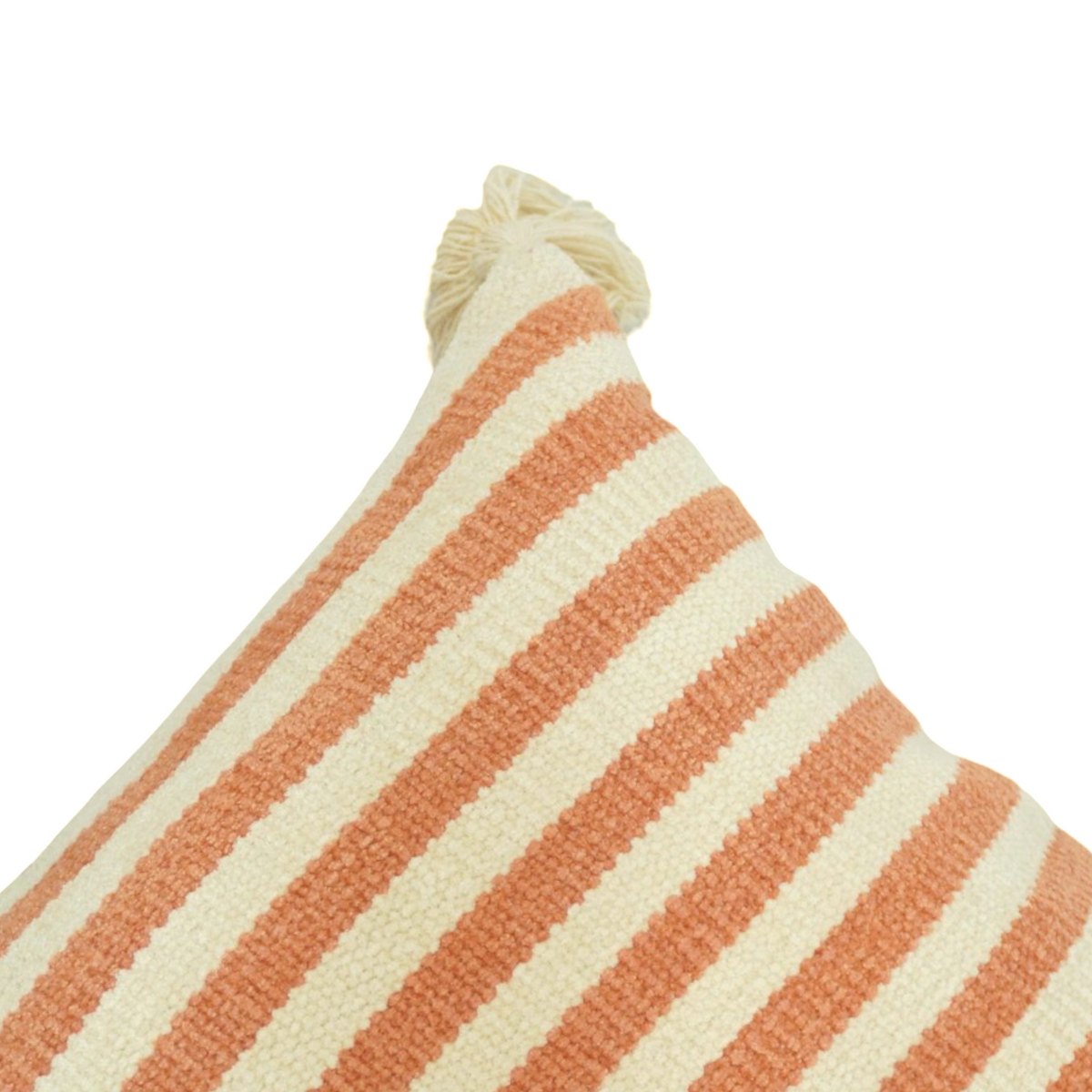 Terracotta & Ivory Striped Handwoven Cotton Cushion Cover with Tassels – 45x45 cm - Bulk manufacturer & supplier from Panipat, India