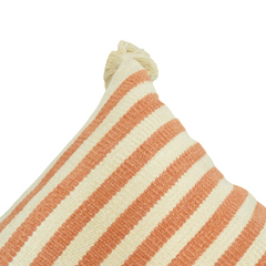 Terracotta & Ivory Striped Handwoven Cotton Cushion Cover with Tassels – 45x45 cm