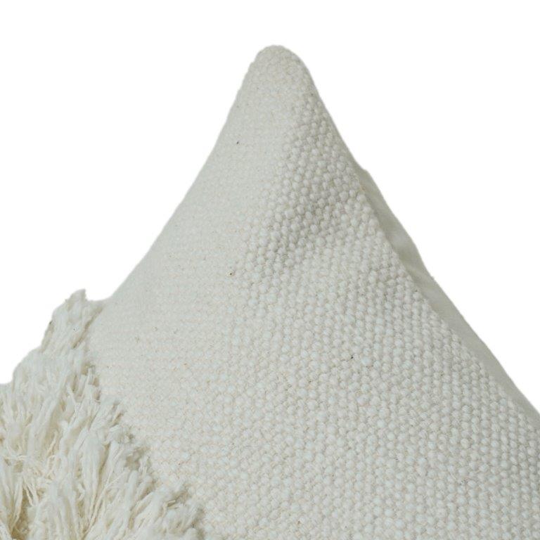 Handmade Cotton Textured Fringe Cushion Cover | Boho Decorative Pillow Cover | Off White | 45x45 cm - Bulk manufacturer & supplier from Panipat, India