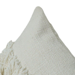 Handmade Cotton Textured Fringe Cushion Cover | Boho Decorative Pillow Cover | Off White | 45x45 cm