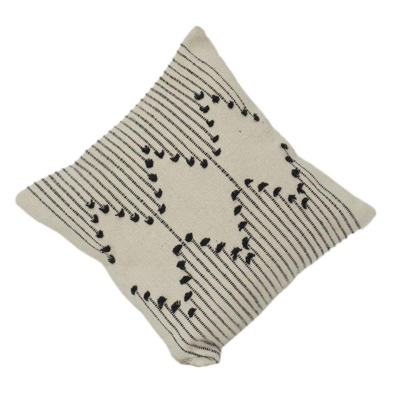 Handcrafted Black Dotted Line Embroidered Cotton Cushion Cover | Minimalist Geometric Design | 18x18 Inch - Bulk manufacturer & supplier from Panipat, India