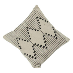 Handcrafted Black Dotted Line Embroidered Cotton Cushion Cover | Minimalist Geometric Design | 18x18 Inch