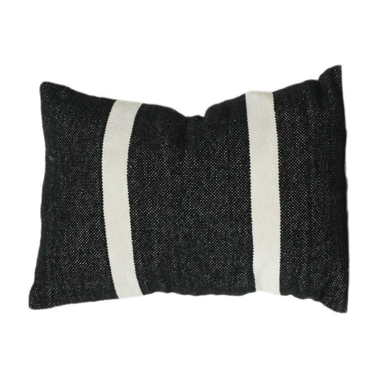 Black Textured Cotton Cushion Cover with White Stripes | Modern Minimalist Throw Pillow | 35 x 50 cm - Bulk manufacturer & supplier from Panipat, India