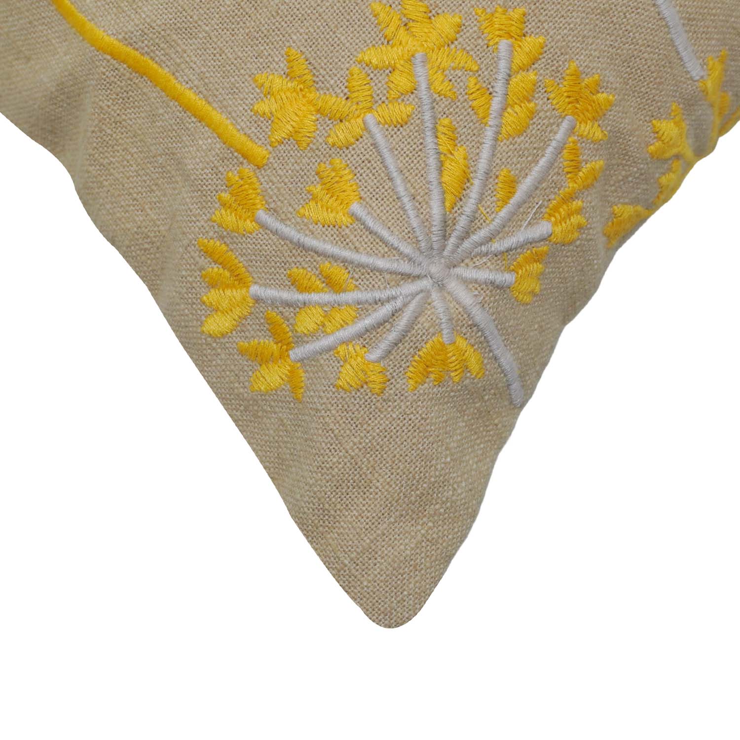 Machine Embroidered Cotton Cushion Cover 45x45 cm | Yellow & Grey Floral Botanical Design | Decorative Throw Pillow Cover with Concealed Zipper | 18x18 Inch