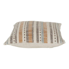 Striped Embroidered Cotton Cushion Cover | Boho Textured Neutral Throw Pillow Cover | 18x18 Inch Decorative Sofa Cushion