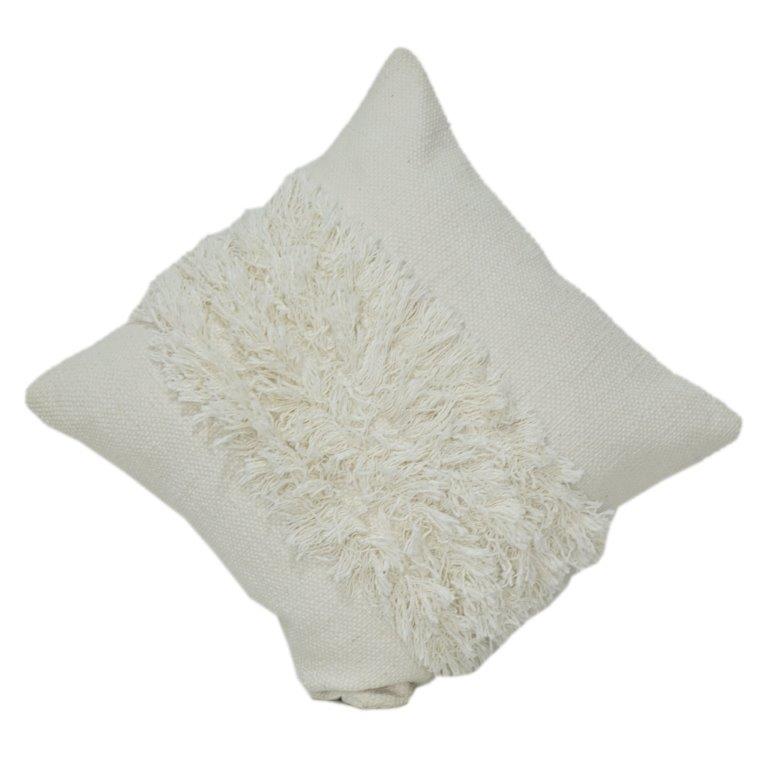 Handmade Cotton Textured Fringe Cushion Cover | Boho Decorative Pillow Cover | Off White | 45x45 cm - Bulk manufacturer & supplier from Panipat, India