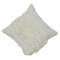 Handmade Cotton Textured Fringe Cushion Cover | Boho Decorative Pillow Cover | Off White | 45x45 cm