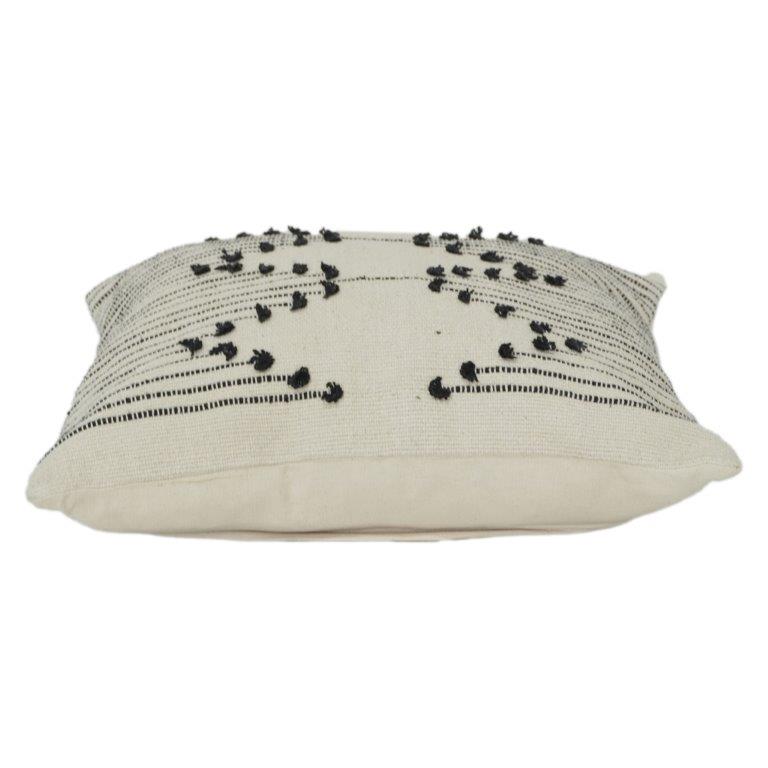 Handcrafted Black Dotted Line Embroidered Cotton Cushion Cover | Minimalist Geometric Design | 18x18 Inch - Bulk manufacturer & supplier from Panipat, India