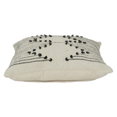 Handcrafted Black Dotted Line Embroidered Cotton Cushion Cover | Minimalist Geometric Design | 18x18 Inch