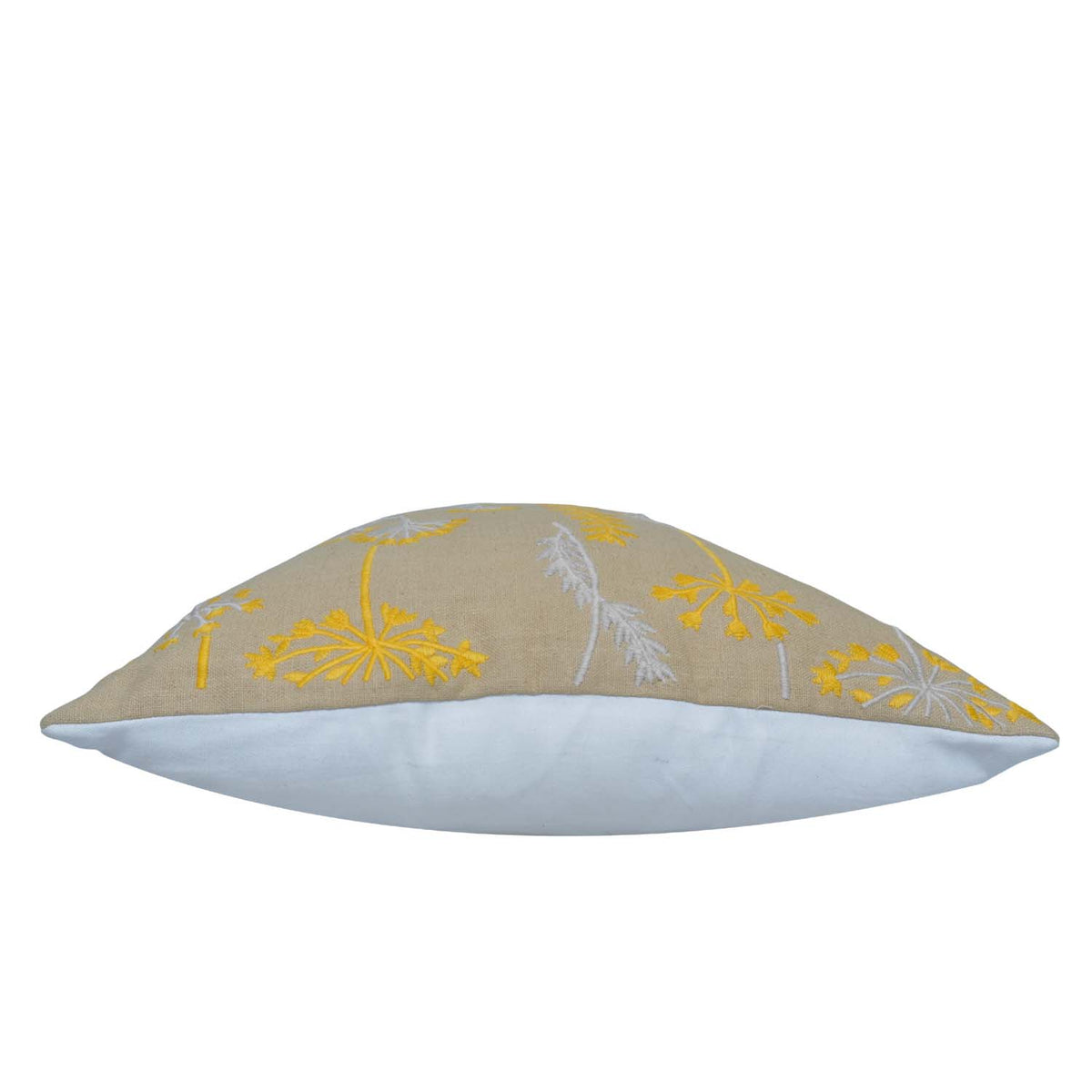 Machine Embroidered Cotton Cushion Cover 45x45 cm | Yellow & Grey Floral Botanical Design | Decorative Throw Pillow Cover with Concealed Zipper | 18x18 Inch - Bulk manufacturer & supplier from Panipat, India