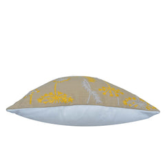 Machine Embroidered Cotton Cushion Cover 45x45 cm | Yellow & Grey Floral Botanical Design | Decorative Throw Pillow Cover with Concealed Zipper | 18x18 Inch