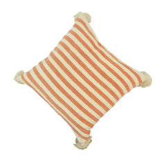 Terracotta & Ivory Striped Handwoven Cotton Cushion Cover with Tassels – 45x45 cm