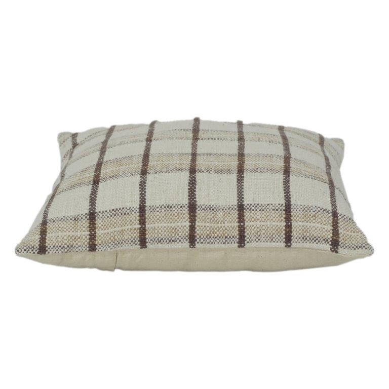 Beiger karierter Kissenbezug aus Baumwolle | Minimalistisches Karodesign | Weicher gewebter Dekokissenbezug | 45x45 cm - Bulk manufacturer & supplier from Panipat, India