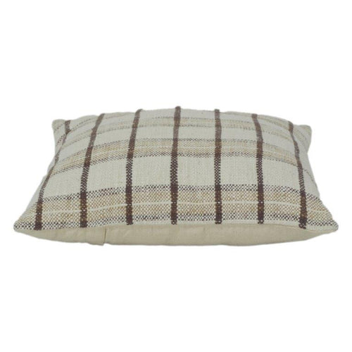 Beige Checkered Cotton Cushion Cover | Minimal Plaid Design | Soft Woven Throw Pillow Case | 45x45 cm