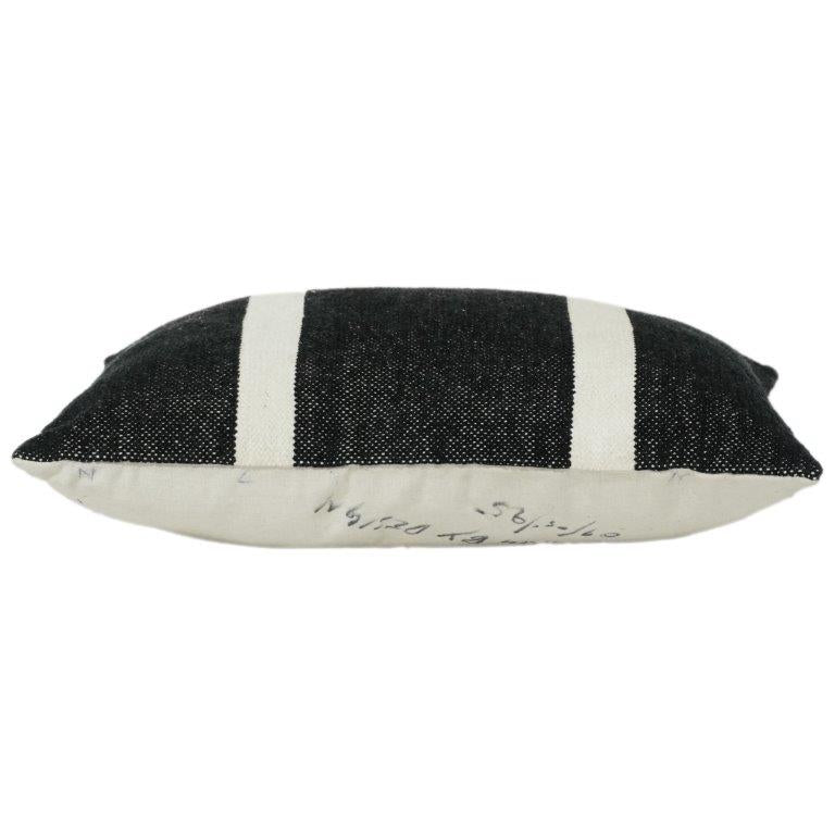 Black Textured Cotton Cushion Cover with White Stripes | Modern Minimalist Throw Pillow | 35 x 50 cm - Bulk manufacturer & supplier from Panipat, India
