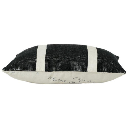 Black Textured Cotton Cushion Cover with White Stripes | Modern Minimalist Throw Pillow | 35 x 50 cm