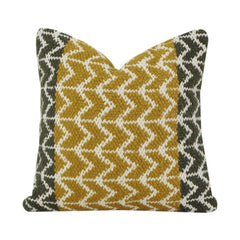 Mustard & Olive Geometric Hand Woven Cotton Cushion Cover | Textured Chevron Pattern | 18x18 Inch Decorative Pillow Case
