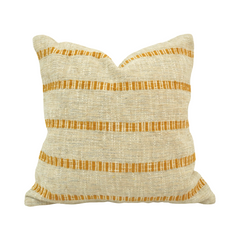 Mustard Striped Handwoven Cotton Cushion Cover – 45x45 cm | Textured Boho Throw Pillow Cover