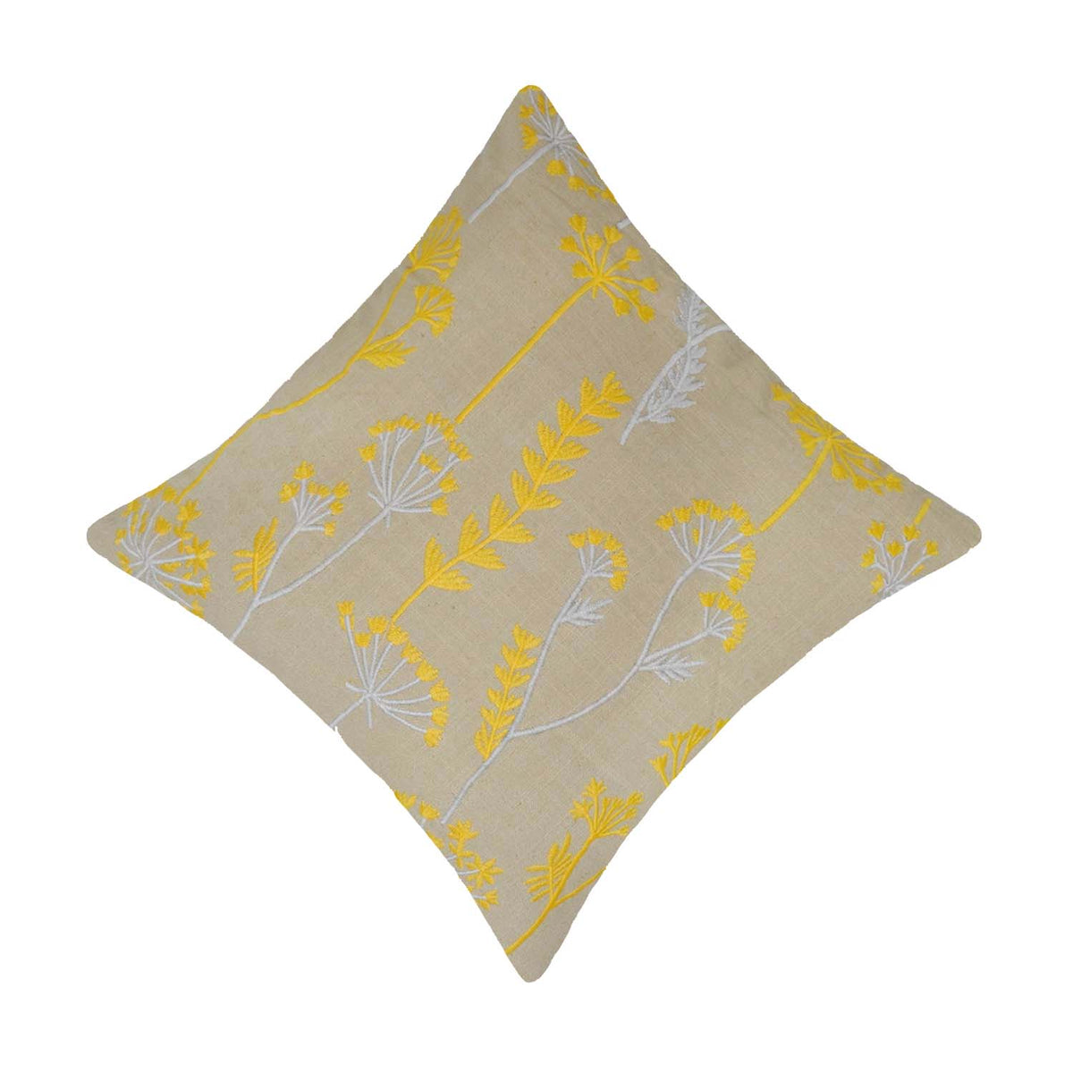 Machine Embroidered Cotton Cushion Cover 45x45 cm | Yellow & Grey Floral Botanical Design | Decorative Throw Pillow Cover with Concealed Zipper | 18x18 Inch - Bulk manufacturer & supplier from Panipat, India