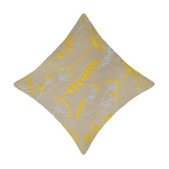 Machine Embroidered Cotton Cushion Cover 45x45 cm | Yellow & Grey Floral Botanical Design | Decorative Throw Pillow Cover with Concealed Zipper | 18x18 Inch