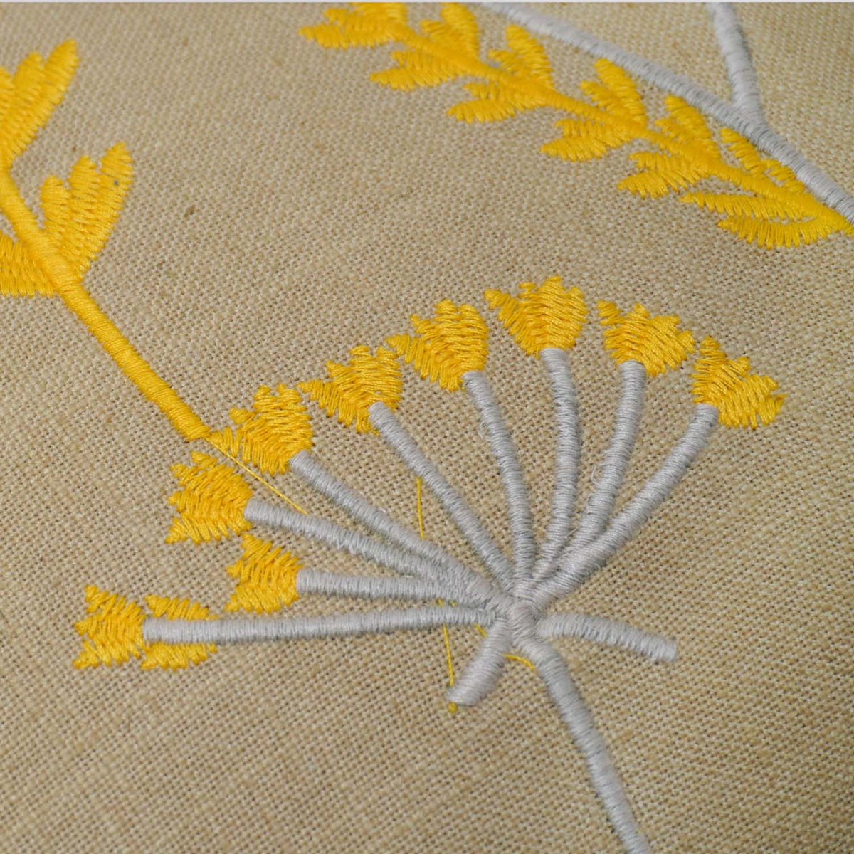 Machine Embroidered Cotton Cushion Cover 45x45 cm | Yellow & Grey Floral Botanical Design | Decorative Throw Pillow Cover with Concealed Zipper | 18x18 Inch - Bulk manufacturer & supplier from Panipat, India