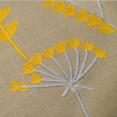 Machine Embroidered Cotton Cushion Cover 45x45 cm | Yellow & Grey Floral Botanical Design | Decorative Throw Pillow Cover with Concealed Zipper | 18x18 Inch