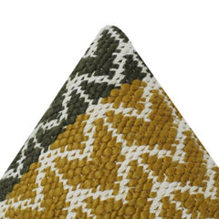 Mustard & Olive Geometric Hand Woven Cotton Cushion Cover | Textured Chevron Pattern | 18x18 Inch Decorative Pillow Case