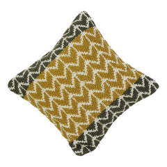 Mustard & Olive Geometric Hand Woven Cotton Cushion Cover | Textured Chevron Pattern | 18x18 Inch Decorative Pillow Case