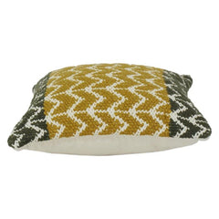 Mustard & Olive Geometric Hand Woven Cotton Cushion Cover | Textured Chevron Pattern | 18x18 Inch Decorative Pillow Case