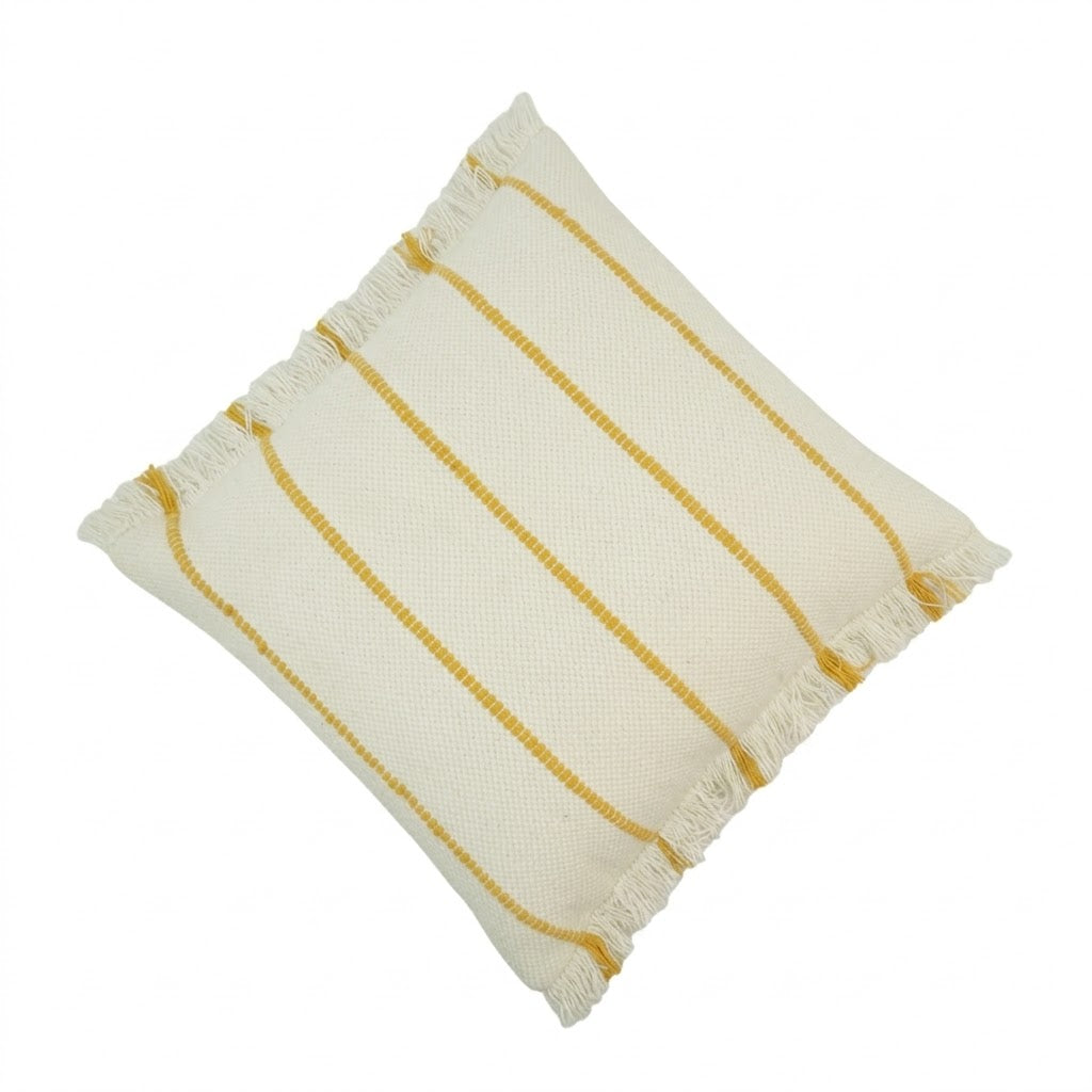 Mustard Striped Handwoven Cotton Cushion Cover – 45x45 cm | Textured Boho Throw Pillow Cover - Bulk manufacturer & supplier from Panipat, India