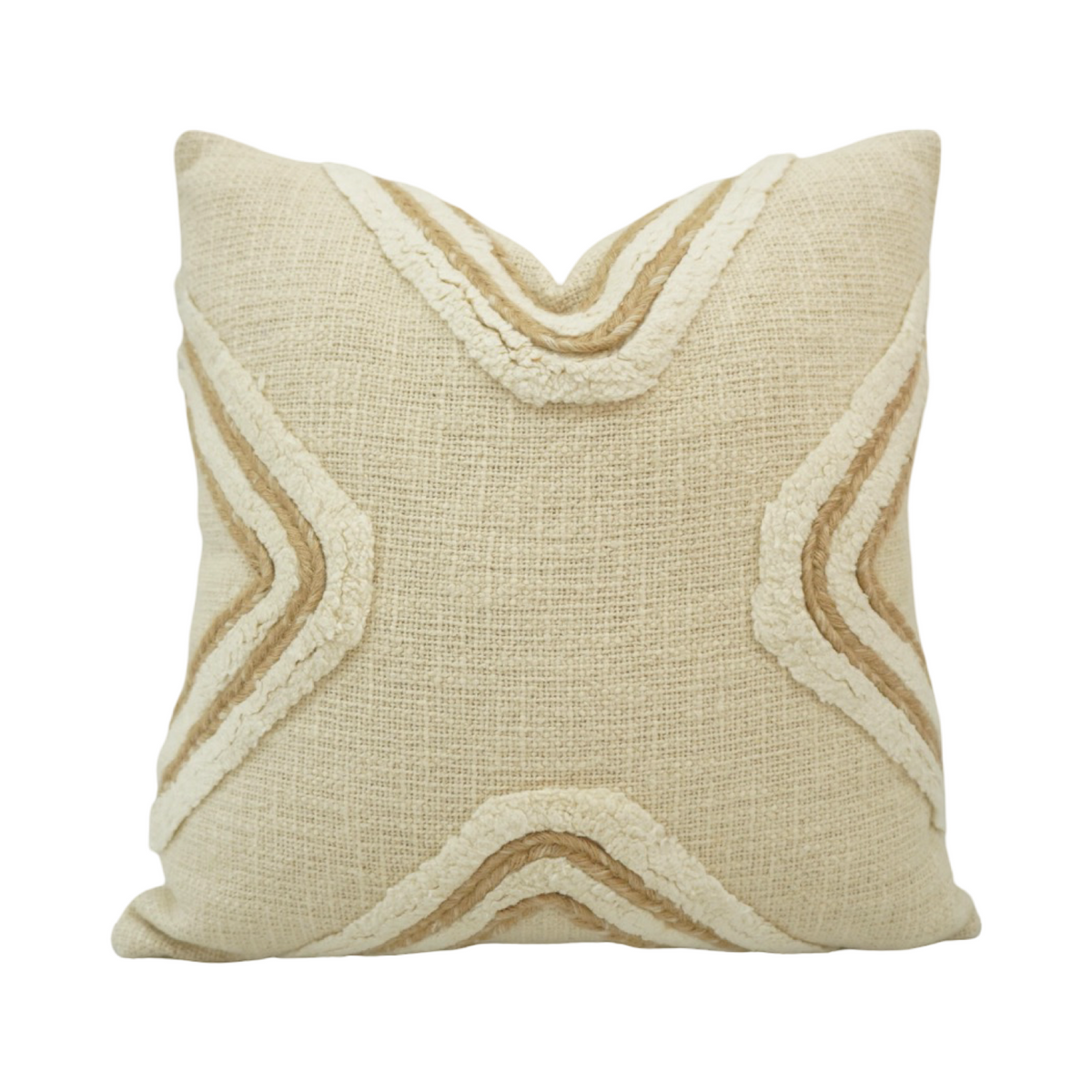 Handwoven Textured Cotton Cushion Cover with Tufted Wave Design – 45x45 cm | Neutral Boho Decorative Pillow Cover - Bulk manufacturer & supplier from Panipat, India