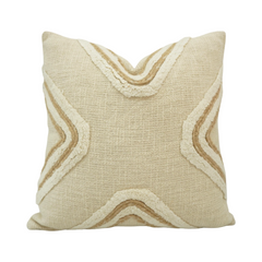 Handwoven Textured Cotton Cushion Cover with Tufted Wave Design – 45x45 cm | Neutral Boho Decorative Pillow Cover