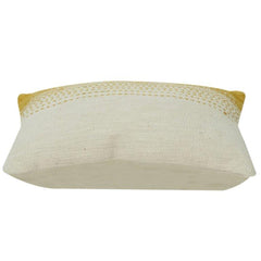 Handwoven Cotton Cushion Cover 35x50 cm – Beige & Mustard Textured Stripe Design | Modern Minimalist Lumbar Pillow Cover with Hidden Zipper