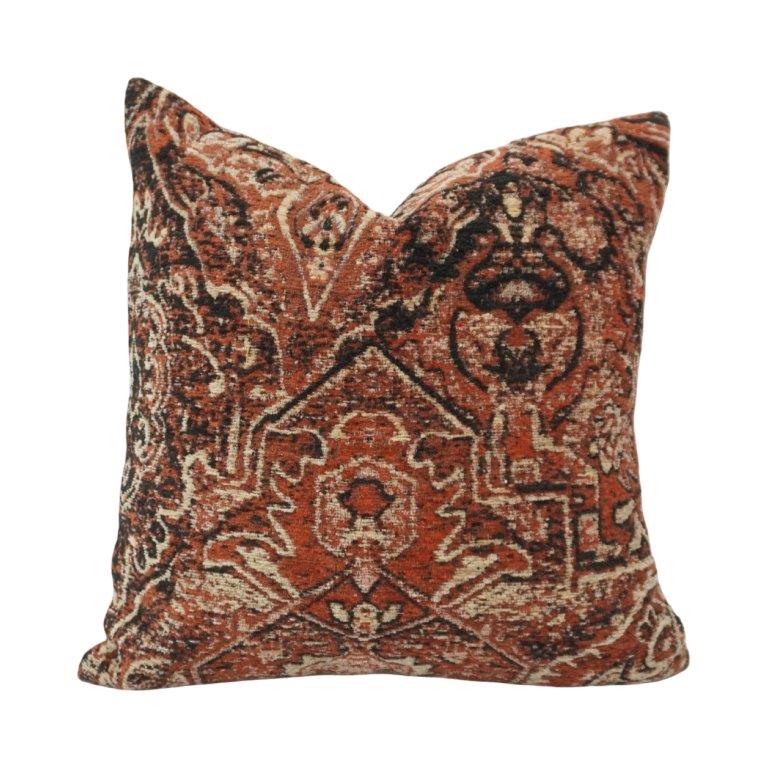Rust & Black Persian-Medallion Jacquard Cushion Cover 45x45 cm